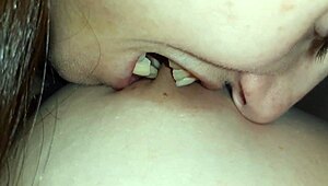 lesbian threesome features licking kissing sucking nipples