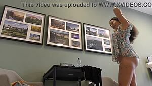 whoa this petite milf's tight shaved pussy peeks in lingerie dress haul...