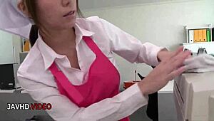 so this asian office milf chihiro akino starts givin this intense blowjob at work then rides hard for that creampie finish