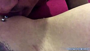 Brazilian Redhead's Pierced Big Ass Teased Through Sheer Lingerie