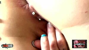 Pretty Tattoo Brunette Betty Foxxx Strips on Bar Counter