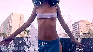 Heart-Pounding Thrill of Hairy Babe's Wet Miniskirt Exposure in Public