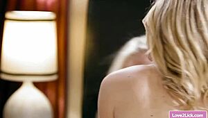 lesbian milf pins young blonde stepdaughter for intense facesitting tribbing