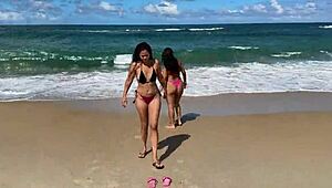 Two Hot Brazilian Brunettes Kiss and Play on Enseada dos Corais Beach Cabo PE