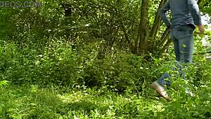 Sexy fat milf drops panties in car bares hairy pussy and pisses with stranger outdoors