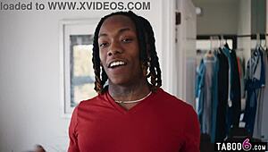 young black guy spies on two ebony teen lesbians then pervs hard in 3some