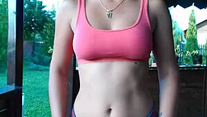 stripping outdoors shows off my teen cameltoe perfectly