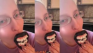 girl with GLASSES fucks in ASMR vampire teeth lollipop fetish play