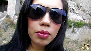 Saucy brunette shows boldness in outdoor threesome featuring doggystyle anal and double penetration
