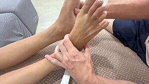 Asian mistress degrades foot slave mid-massage tease?
