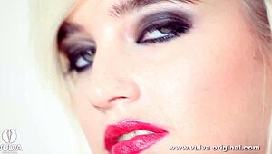 blonde girl in wet panties shows off her horny vulva up close