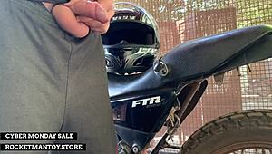 man straps rocketman toy to motorbike shakes from public orgasm!