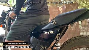 man straps rocketman toy to motorbike shakes from public orgasm!