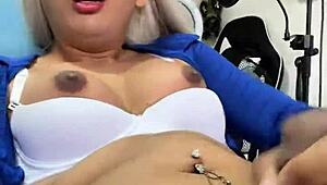 the hot cheerleader transsexual shows off her curves in casual fun