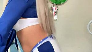 the hot cheerleader transsexual shows off her curves in casual fun