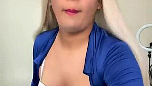 the hot cheerleader transsexual shows off her curves in casual fun