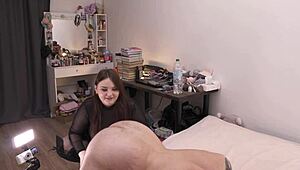 Sensual Femdom Milf Pegs Him Backstage, Makes Him Eat Cum