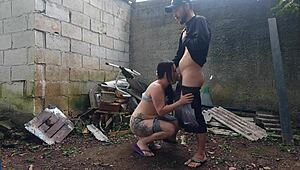 banging that cute latina teen's tight pussy bareback outdoors at the farm party behind the barn