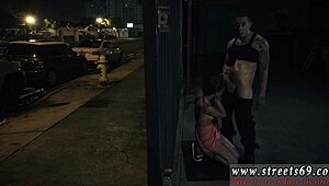 TEEN IN GLASSES sucks COCK outdoors while BOUND for domination