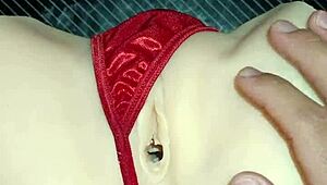 candy bends over for anal sex in her sexy red thong with pompon