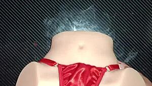 candy bends over for anal sex in her sexy red thong with pompon