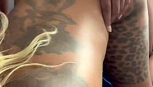 Blonde bombshell creams on big black cock doggystyle
