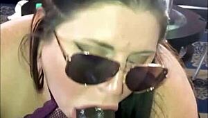 Succulent Samantha deepthroats massive black cock before swallowing thick creamy load