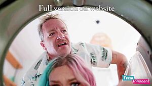 Petite Innocent 18+ Babe Stuck In Washing Machine Gets Rough Anal Assfucking By Big Cock Monster