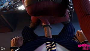 Ada wong strokes leon kennedy's cock in close-up animation