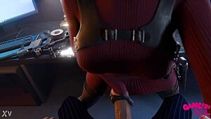 Ada wong strokes leon kennedy's cock in close-up animation