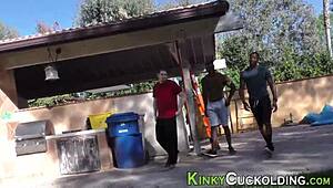 black bull pounds teen while cuckold watches outdoor facial