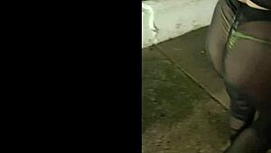 that sexy latina milf wife struts in see-through thong panties outside the hotel, flashing everyone.