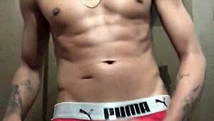 check out this tattooed amateur stud flashing his huge cock for the camera in solo tease