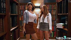 busty latina milf librarian seduces hot babe for wet pussy licking!