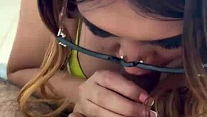 love sucking this latina's natural tits close up blowjob