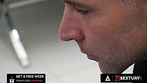 Petite Alyssa Bounty Grinds Wet Pussy for Foot Cumshot