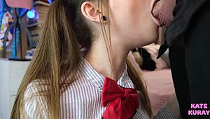 pure bliss watching beautiful teen brunette suck cock up close craving every drop