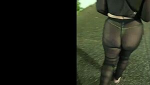 that sexy latina milf wife struts in see-through thong panties outside the hotel, flashing everyone.