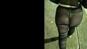 that sexy latina milf wife struts in see-through thong panties outside the hotel, flashing everyone.