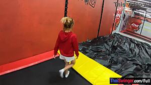 hey thai milf girlfriend bounces on trampoline then gets fucked hard at home