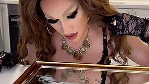 iskra's wild crossdressing solo turns into amazing cumshot fetish humiliation show