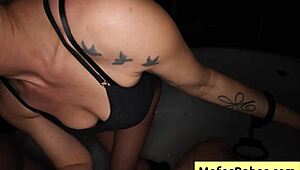 horny busty blonde whitney oc kneels in tub slurping jmac's monster cock poolside