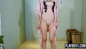 Petite Latina Milf Salena Storm's Lingerie Strip Reveals Her Beautiful Small Tits Nude