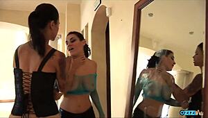 inked asian hottie eats busty brunette pussy to screaming orgasms!