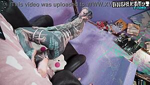 tattooed goth model teases pierced nipples then rips clothes for double anal toy penetration live