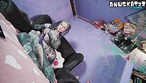 tattooed goth model teases pierced nipples then rips clothes for double anal toy penetration live