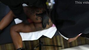 black bunny ebony screams orgasming pussy lips spread on desk dildo vibrator