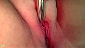 maeve moxie rams huge dildo into chubby fat pussy