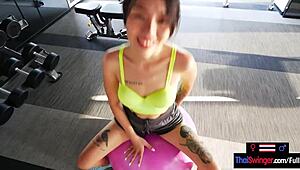 amateur thai milf gym fucks huge cock workout hard