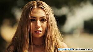 Inked tattooed babe squirts hard fingered by busty milf lesbian erotic play